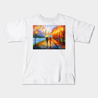 Romantic walk in the rain Kids T-Shirt